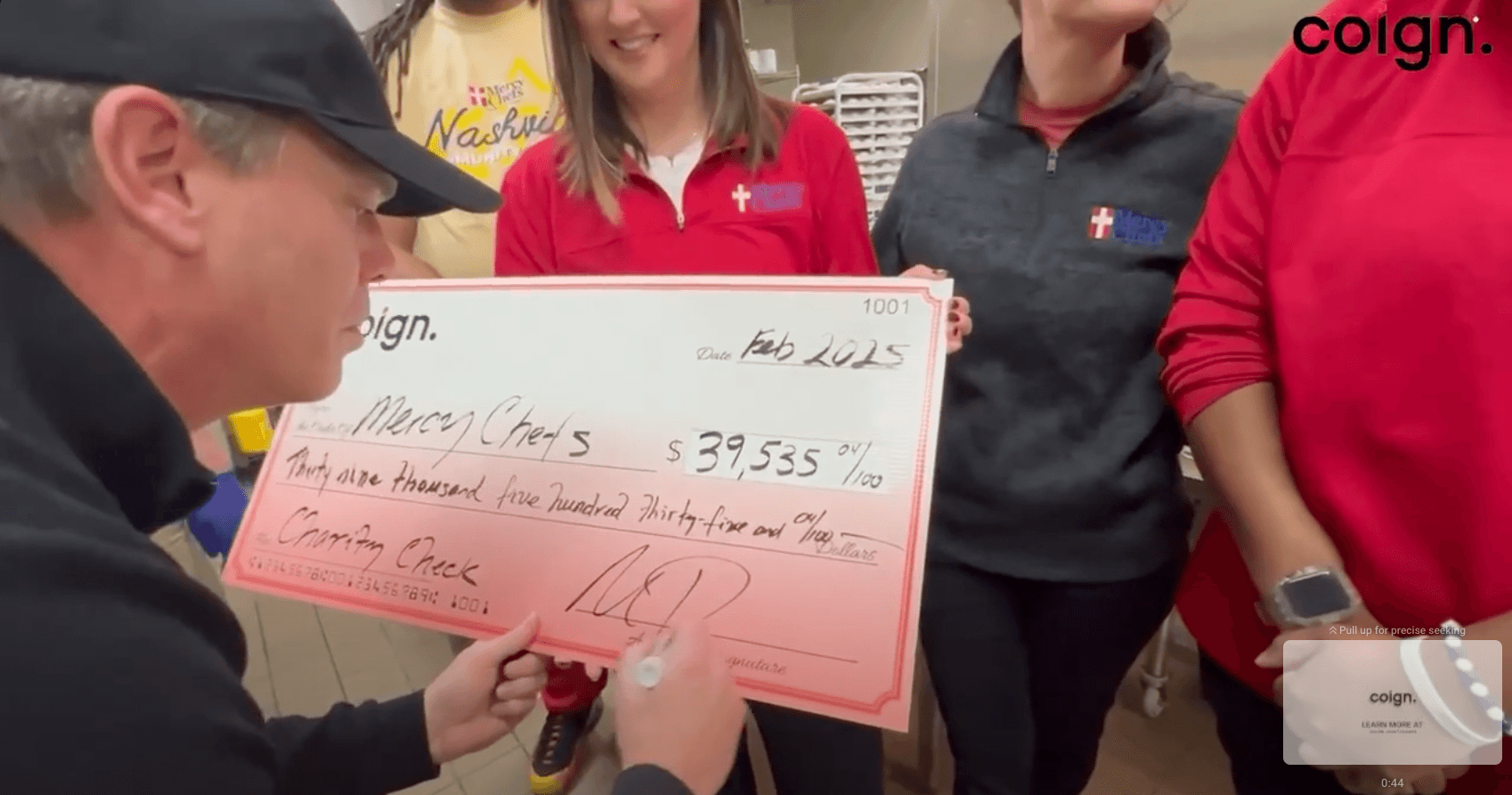 COIGN CHARITY CHECK PRESENTATION: MERCY CHEFS